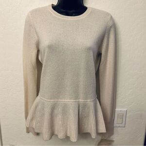 Autumn Cashmere Ivory Cream Crew Neck Peplum Lightweight Sweater Buttons S NWT